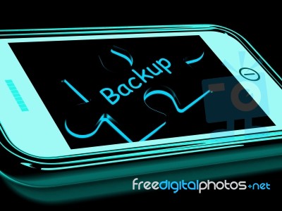 Backup Smartphone Means Copying And Storing Data Stock Image