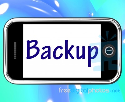 Backup Smartphone Shows Data Copying Or Backing Up Stock Image