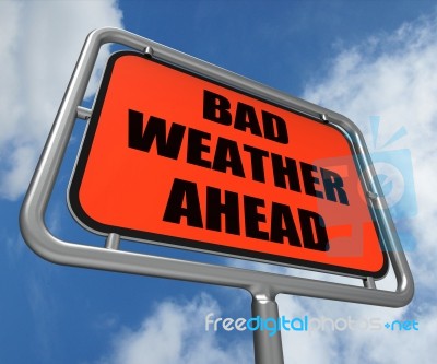 Bad Weather Ahead Sign Shows Dangerous Prediction Stock Image