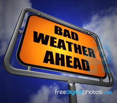 Bad Weather Ahead Signpost Shows Dangerous Prediction Stock Image