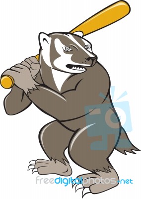 Badger Baseball Player Batting Isolated Cartoon Stock Image