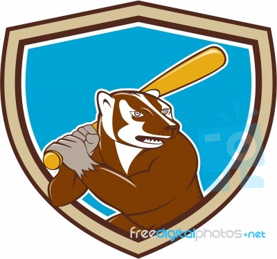 Badger Baseball Player Batting Shield Cartoon Stock Image