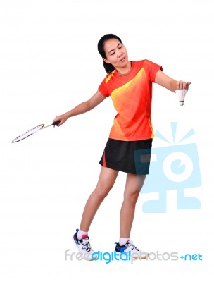 Badminton Player Isolated On White Background Stock Photo