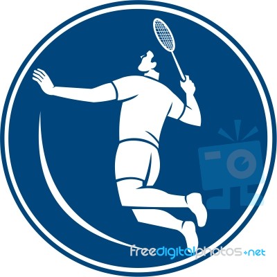 Badminton Player Jump Smash Circle Icon Stock Image