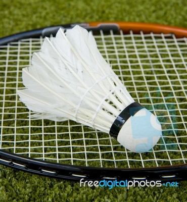 Badminton Racket And Shuttlecock Stock Photo