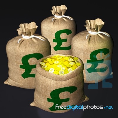 Bag Of Coins Shows British Savings Stock Image