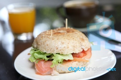 Bagel With Salmon Stock Photo