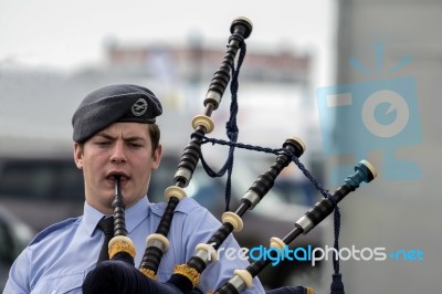 Bagpipe Player In The Air Training Corp Band Stock Photo