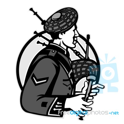 Bagpiper Bagpipes Scotsman Grayscale Retro Stock Image