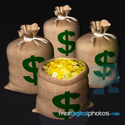 Bags Of Coins Showing American Treasure Stock Image