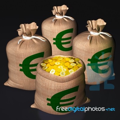 Bags Of Coins Shows European Economy Stock Image