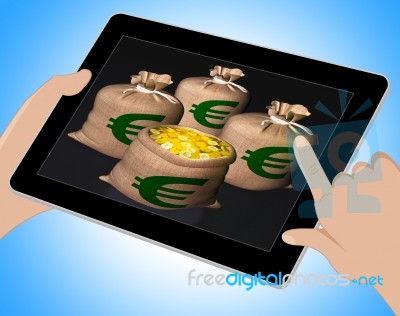 Bags Of Coins Shows European Economy Tablet Stock Image