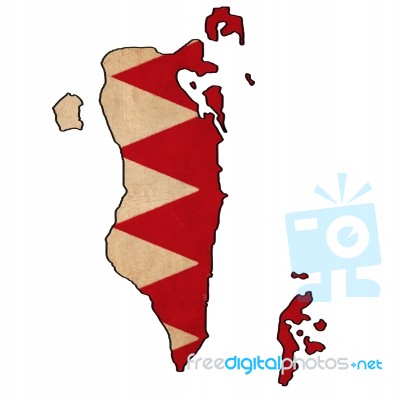 Bahrain Map On Bahrain Flag Drawing ,grunge And Retro Flag Serie… Stock Image