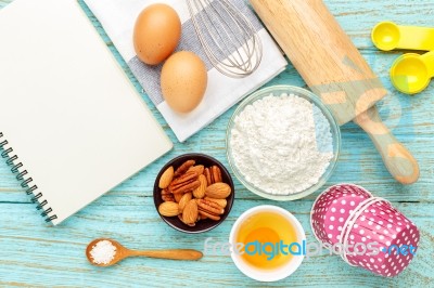 Bake Background With Baking Ingredients Stock Photo