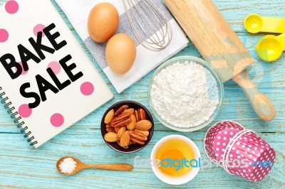 Bake Sale With Baking Ingredients Stock Photo