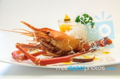 Baked Crayfish On Dish Stock Photo