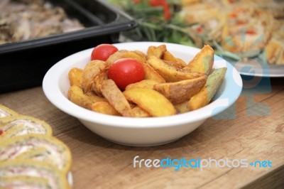 Baked Roasted Potato With Herbs Stock Photo