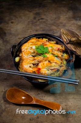 Baked Shrimp Vermicelli Stock Photo