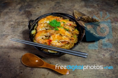 Baked Shrimp Vermicelli Stock Photo