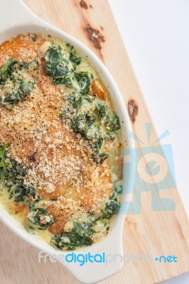 Baked Spinach With Chesse Stock Photo