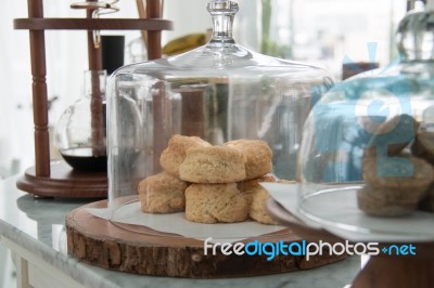 Bakery Displayed In Glass Bell Stock Photo