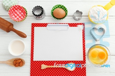 Baking Background With Clipboad Stock Photo