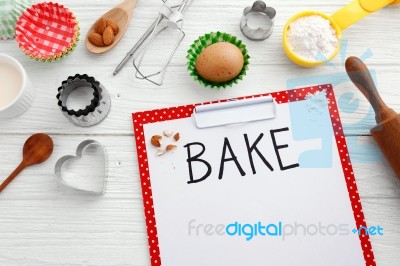 Baking Background With Ingredients Stock Photo