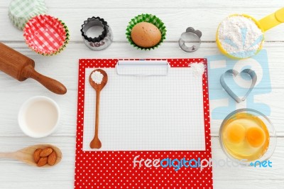 Baking Background With Note Paper Stock Photo