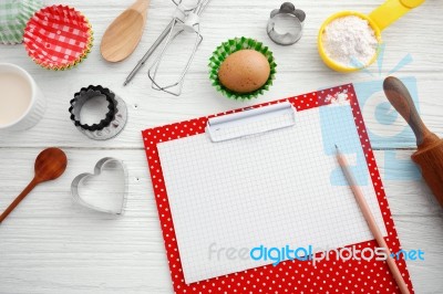 Baking Background With Paper On Clipboard Stock Photo