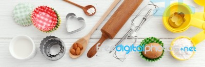 Baking Ingredients And Utensils Stock Photo