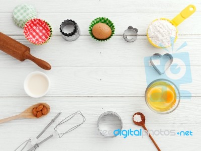 Baking With White Wooden Background Stock Photo