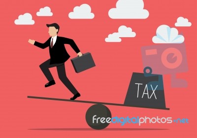 Balancing. Businessman And Tax Stock Image