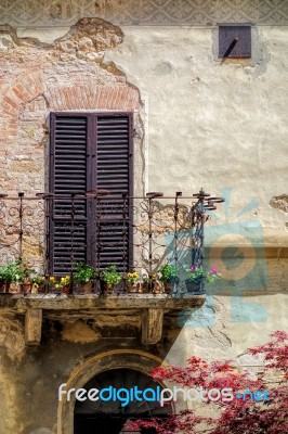 Balcony Of A Building In Pienza Tuscany Stock Photo