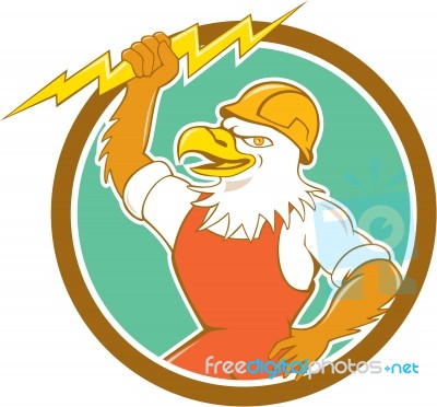 Bald Eagle Electrician Lightning Bolt Circle Cartoon Stock Image