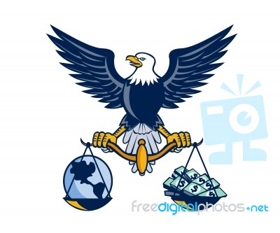 Bald Eagle Hold Scales Earth Money Retro Stock Image