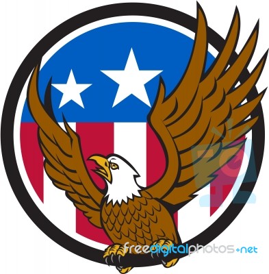 Bald Eagle Spread Wings Usa Flag Circle Retro Stock Image