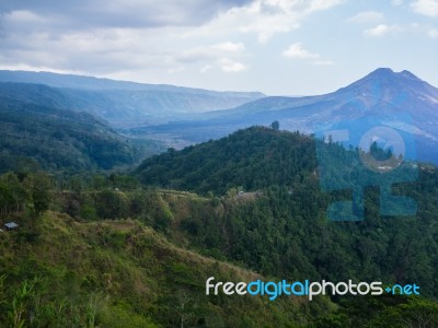 Bali Volcano, Agung Mountain From Kintamani In Bali Stock Photo