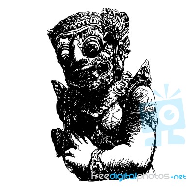 Balinese Giant Hand Drawn ,gardian Statue Stock Image