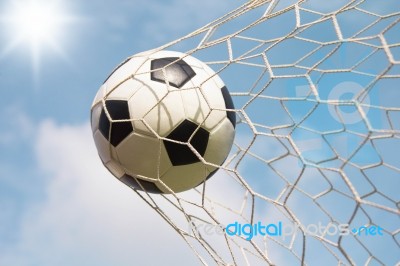 Ball In Goal Stock Photo