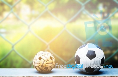 Ball With The Back Of The Net Stock Photo