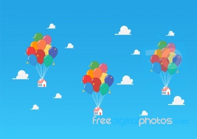 Balloon Houses On Blue Sky Stock Image