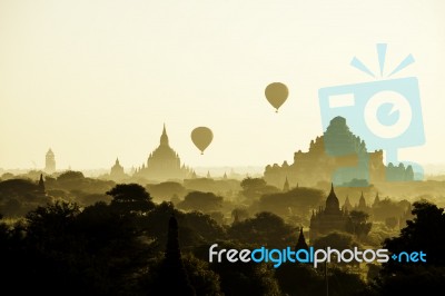 Balloon Over Pagodas Stock Photo