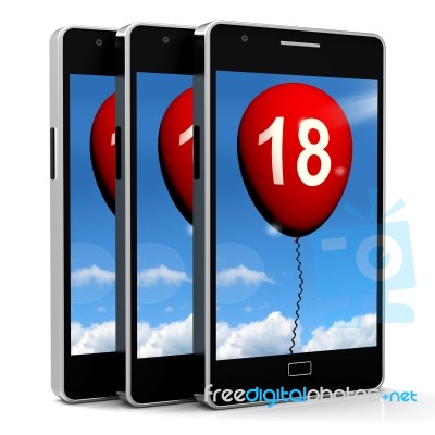 Balloon Phone Represents Eighteenth Happy Birthday Celebration Stock Image