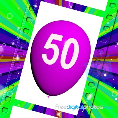 Balloon Shows Fiftieth Happy Birthday Celebration Stock Image