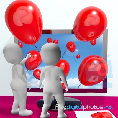 Balloons Coming From Screen Show Online Celebrations Stock Image