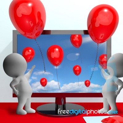 Balloons Coming Out Of Screen For Online Greeting Stock Image