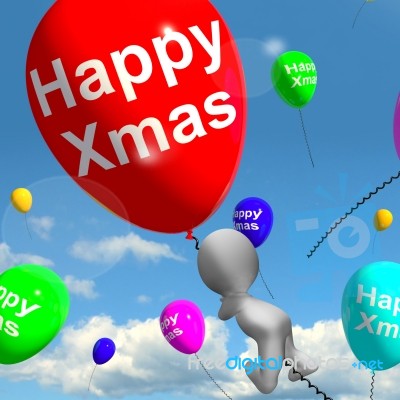 Balloons Floating In The Sky With Happy Xmas Message Stock Image