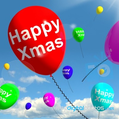 Balloons Floating With Happy Xmas Stock Image