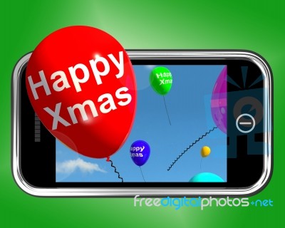 Balloons Flying On Mobile Screen Stock Image