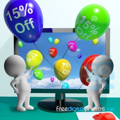 Balloons From Computer Showing Sale Discount Of Fifteen Percent Stock Image